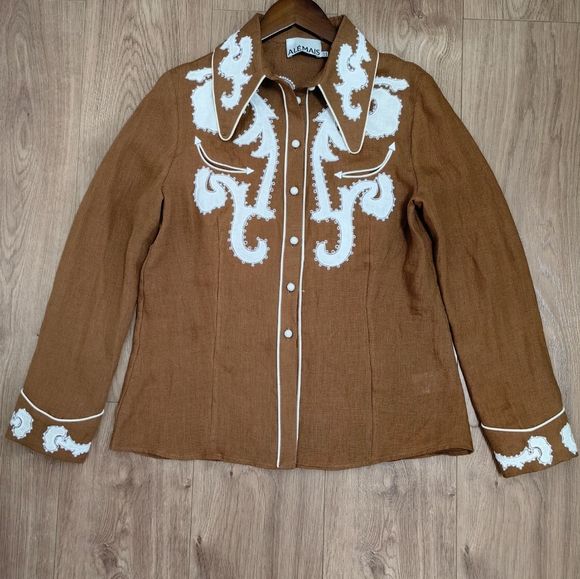 ALEMAIS Ruby Appliquéd Linen Western Shirt | Poshmark