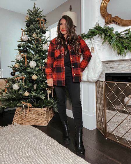 Heavier weight shacket, more like a jacket..sz small but I could have sized up one for a more oversized fit 
Black vneck long sleeve top Sz small..wish I sized up to a medium so it would be leggings perfect
Jeans , reg length, sz 4
Boots tts
Christmas decor 
Home decor


#LTKstyletip #LTKSeasonal #LTKHoliday