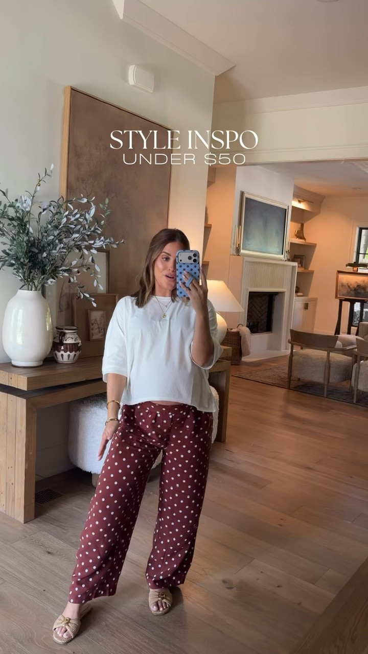 Today’s full look is all from Amazon & I’m wearing a size small in both the polka dot pants + white top. Another great transitional outfit going into fall, as well as an easy outfit I can wear now at the end of pregnancy + through postpartum. Would also be cute layered with a denim jacket as it gets cooler!

#LTKBump #LTKootd #LTKSeasonal