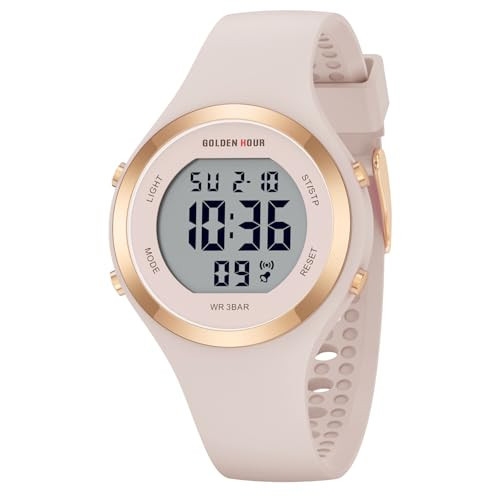 GOLDEN HOUR Waterproof Sport Women's Digital Chronograph Silicone Strap Watch in Rose Gold Case | Amazon (US)