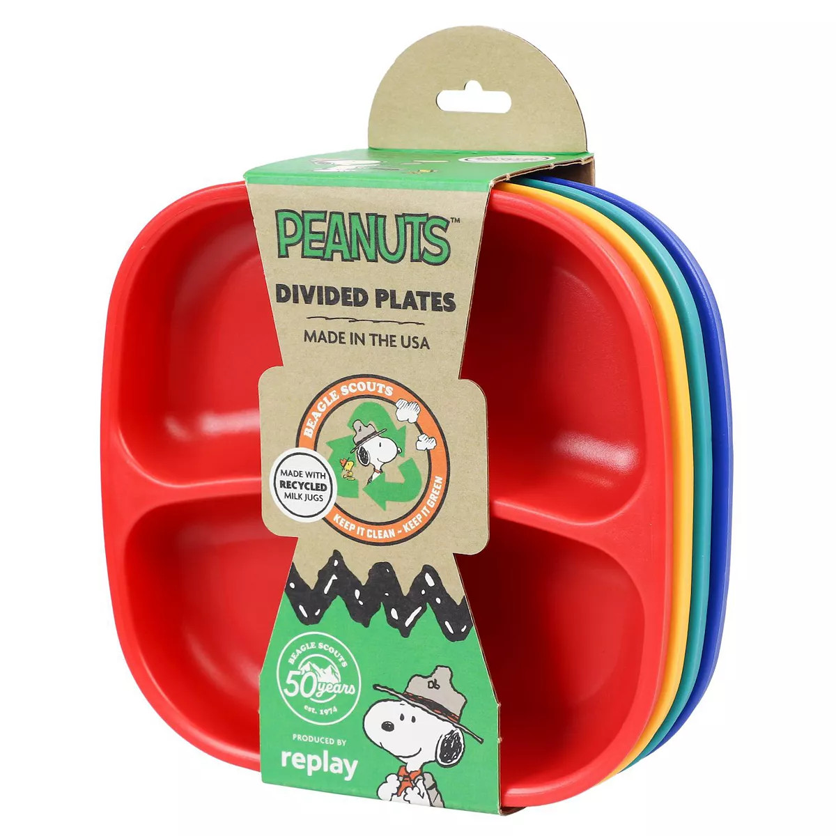 Re-Play Peanuts Beagle Scout Collection Snoopy 4-Piece Divided Plate Set | Kohl's