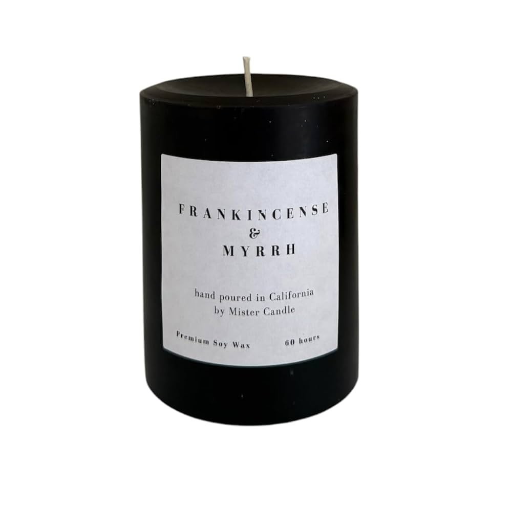Mister Candle - 3" x 4" Frankincense and Myrrh Scented Pillar Candle - Solid Black Color Made wit... | Amazon (US)