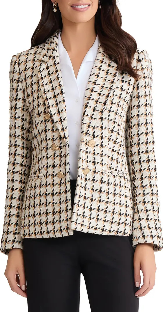 Jones New York Faux Double Breasted Houndstooth Tweed Jacket | Nordstrom | Nordstrom