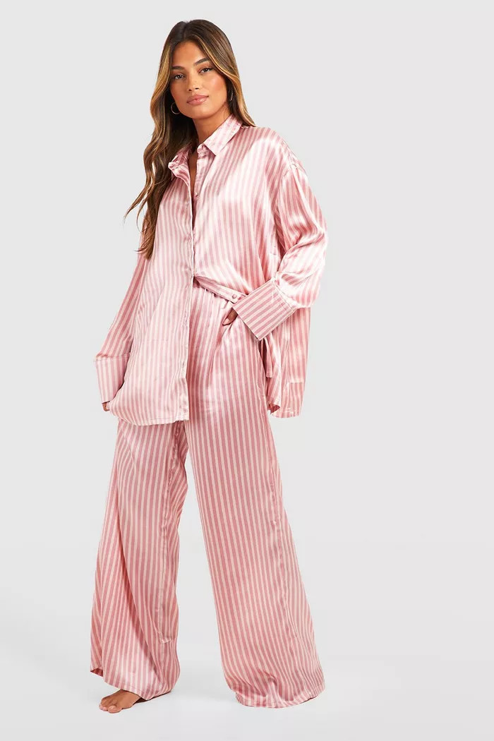 Oversized Pink Stripe Pajama Set | boohoo (US & Canada)
