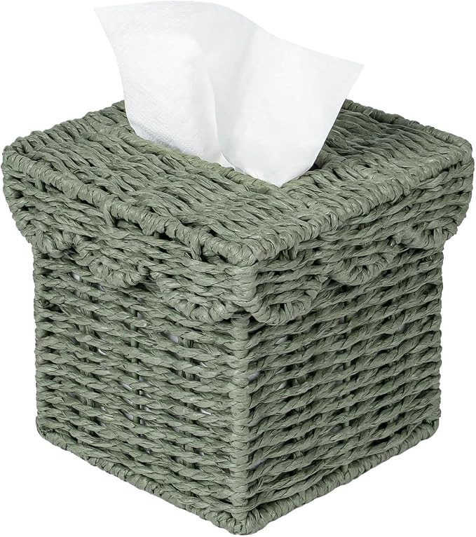 CubesLand Square Wicker Tissue Box Cover W/Scalloped Lid for Home Decor | Handwoven Facial Tissue... | Amazon (US)