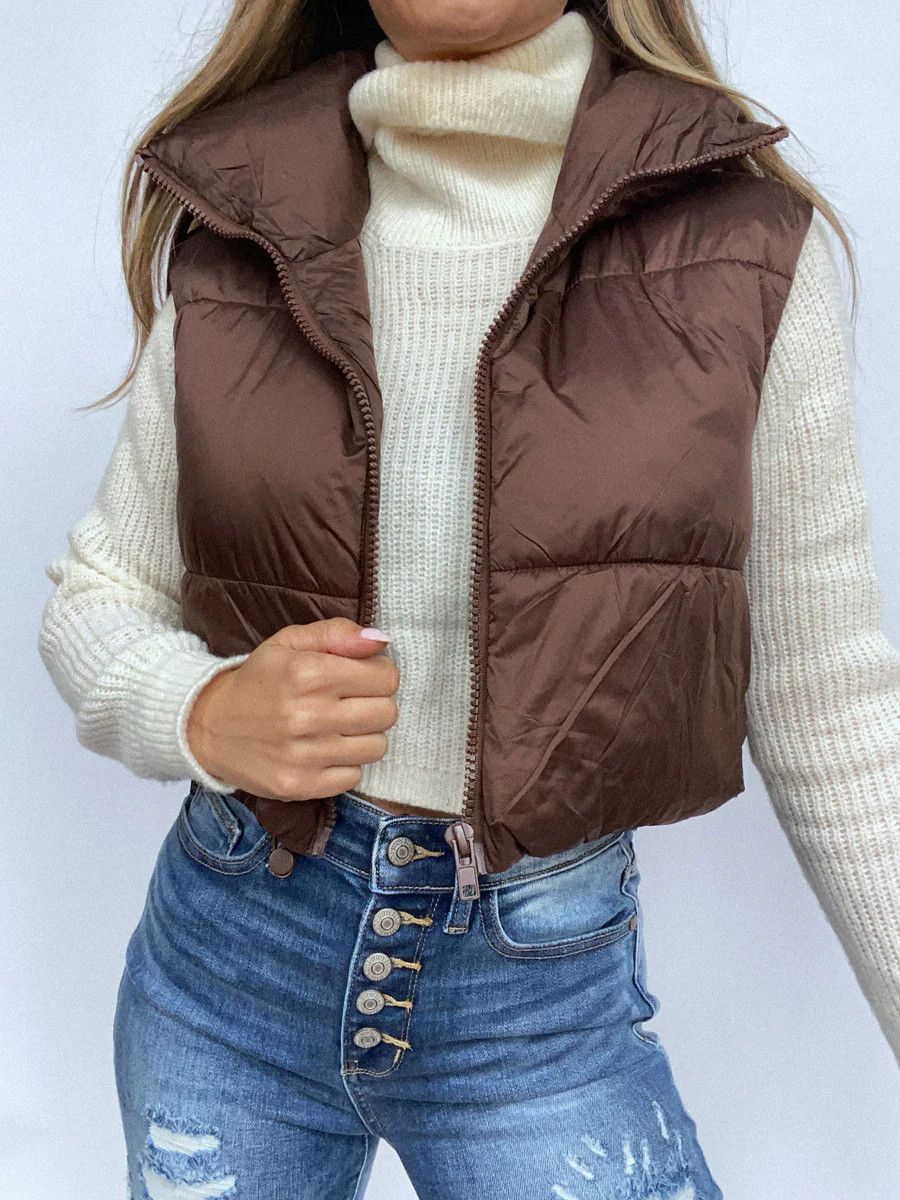 Brie Brown Cropped Puffer Vest | Willow Boutique