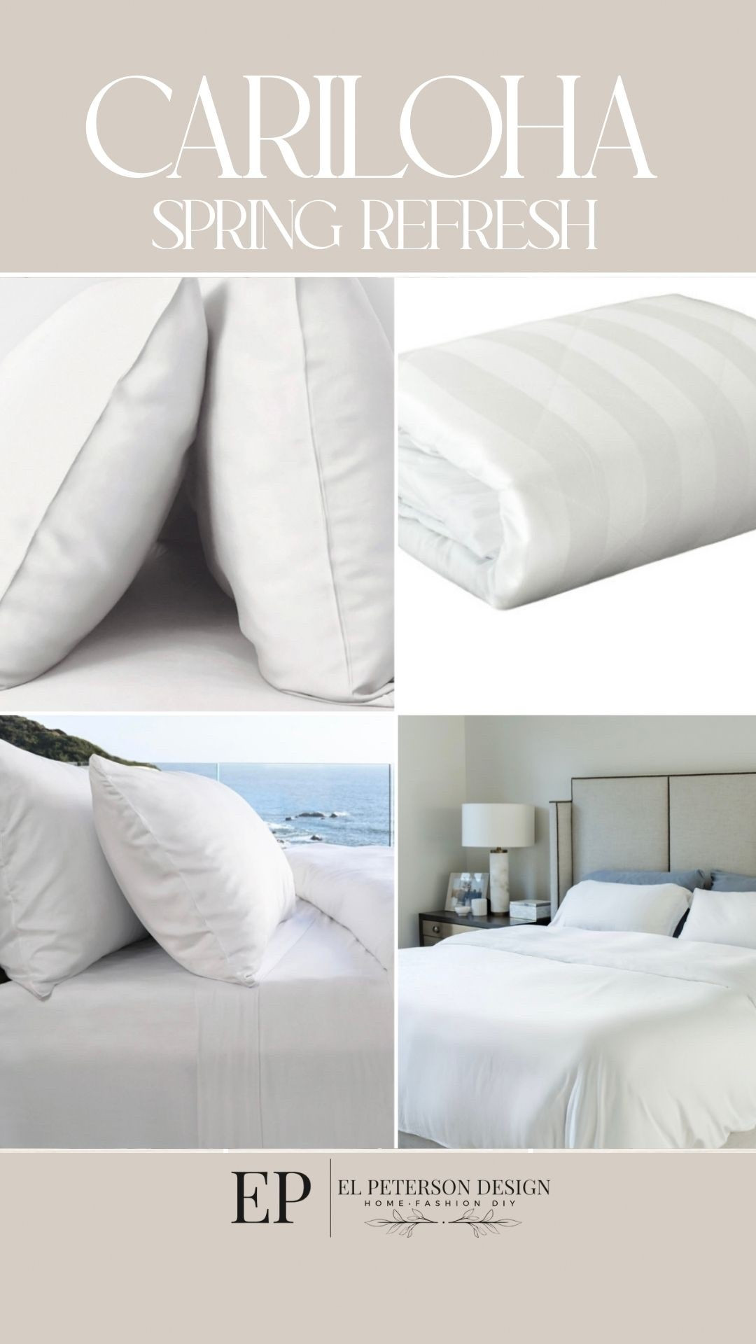 Spring Reset 
USE my Promo Code: ELPETERSON35
For 35% off sitewide, 25% off mattresses & bases
-Valid until May 31st
@cariloha 
#ad 
#livecariloha 
Cariloha
Pillow case
Duvets
Sheet sets 
Comforter 

#LTKHome