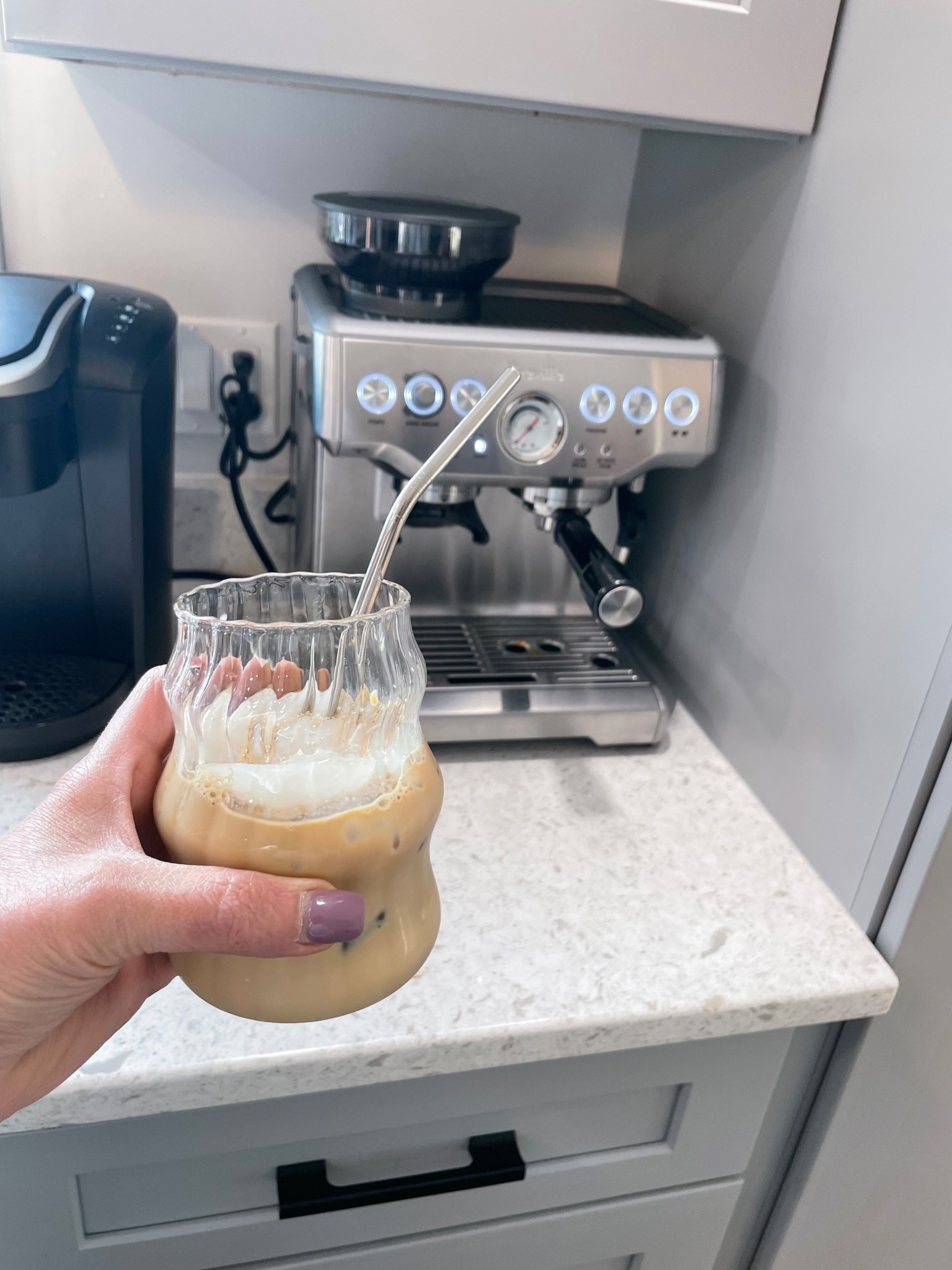 Enjoying a latte! Soo good. Best purchase ever, I eas hesitant but so glad. Espresso Machine is amazing 

#LTKkitchen

#LTKHome