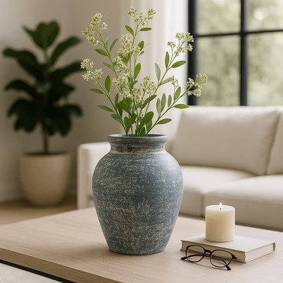 Charming Terracotta Vase with Handles - Elegant Home Decor Piece for Living Room, Bedroom, Office and Room Display - 11", Blue & White | Target