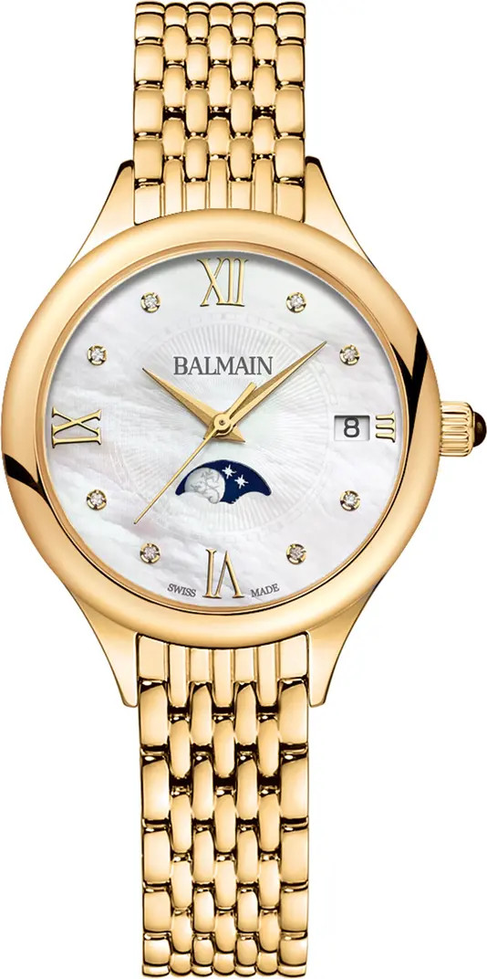 Mother-of-Pearl Diamond Moon Phase Bracelet Watch, 31mm | Nordstrom