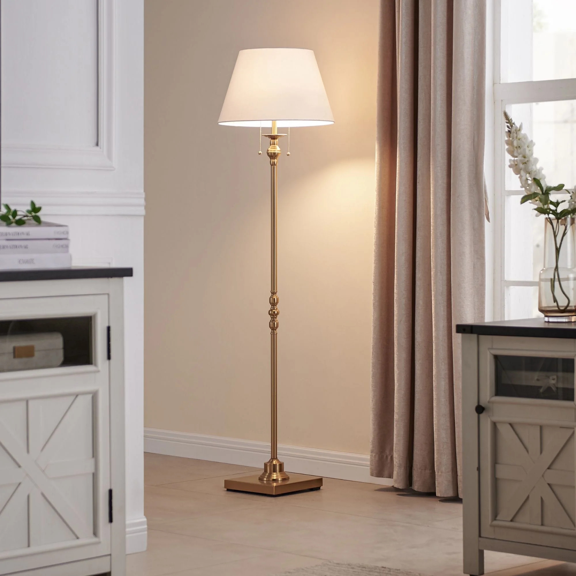 Kyrid 60.5'' Gold Floor Lamp with Bell Fabric Shade,2-Light | Walmart (US)