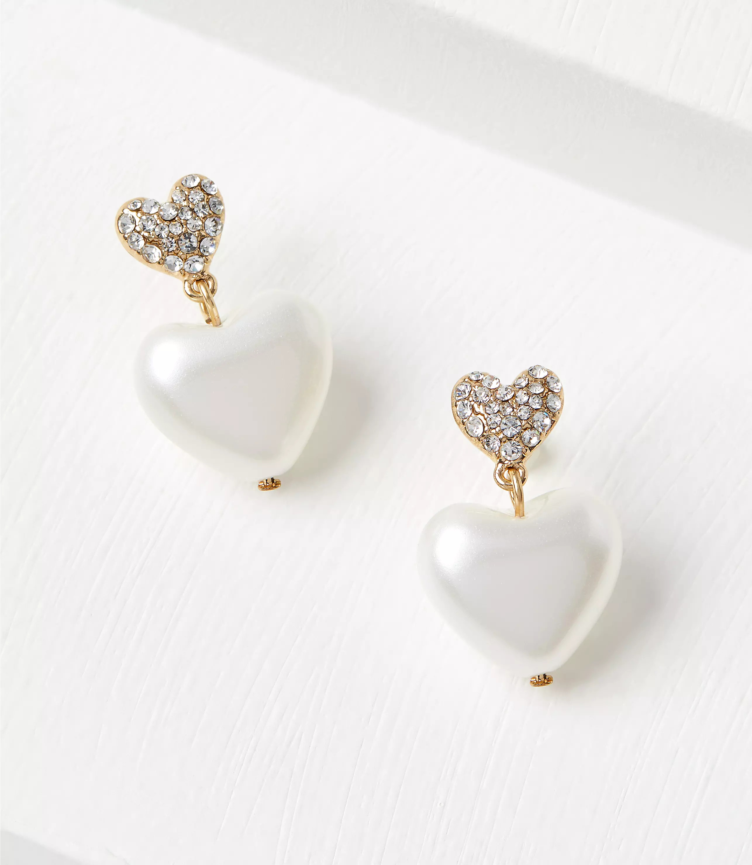 Pearlized Pave Heart Drop Earrings | LOFT
