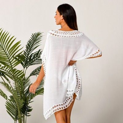 Women's White Cover Up Crochet Dolman Sleeve Beachwear -Cupshe | Target