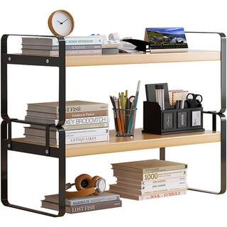 2-Tier 15.7in. W x 7.87in. D Black Wood Office Desk Shelf Organizer Cute Desktop Storage Rack and Decor Bookshelf | The Home Depot