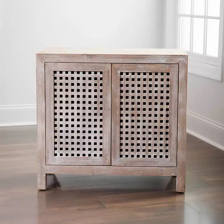 Gray Wash Wooden Grid Cabinet | Kirkland's Home