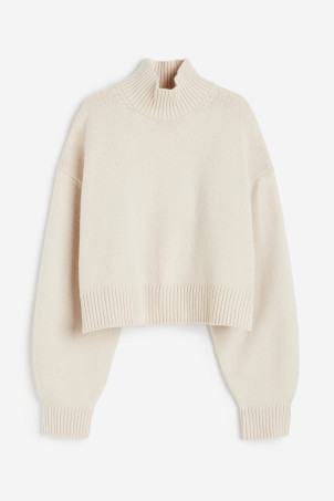 Rib-knit Mock Turtleneck Sweater - Light beige - Ladies | H&M US | H&M (US + CA)