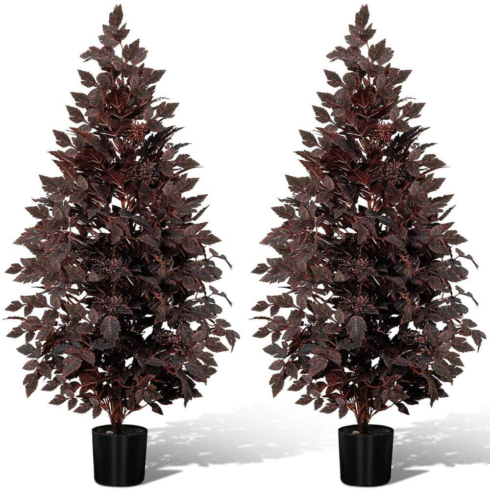 2 Pack 4ft Fall Plum Artificial Cimicifuga Stems Seeded Plant Tree Thanksgiving Ficus Leaf Tree P... | Amazon (US)