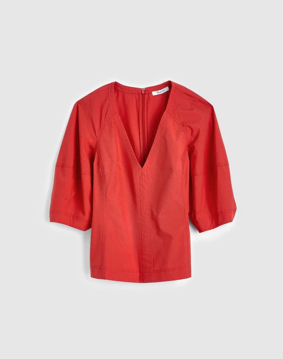 Sculptural V-Neck Top in Poplin | Madewell