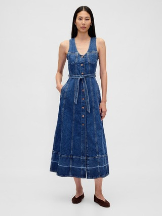 Denim Belted Button-Front Maxi Dress | Gap (CA)
