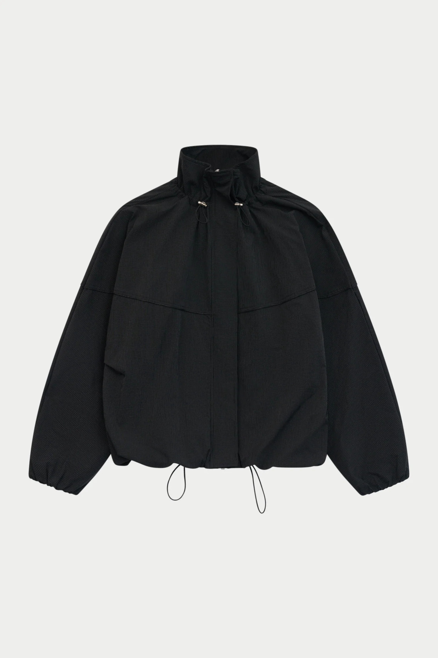 MICRO CHECK FUNNEL NECK TRACK JACKET - BLACK | The Couture Club