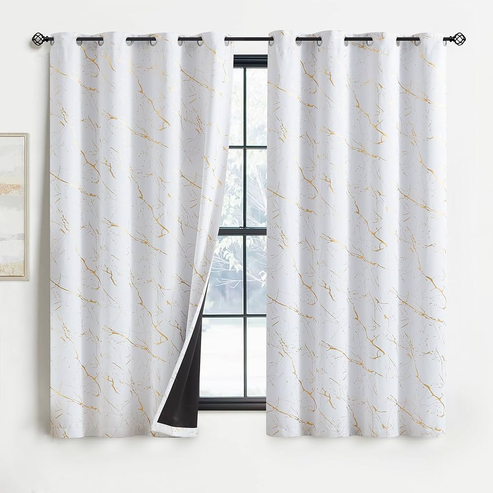 Metro Parlor Full Blackout Marble Metallic Curtains 63 Inches Long 2 Panels for Living Room Bedro... | Amazon (US)