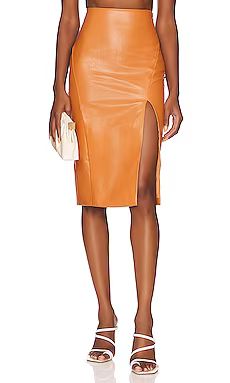 superdown Jezabel Faux Leather Midi Skirt in Tan from Revolve.com | Revolve Clothing (Global)