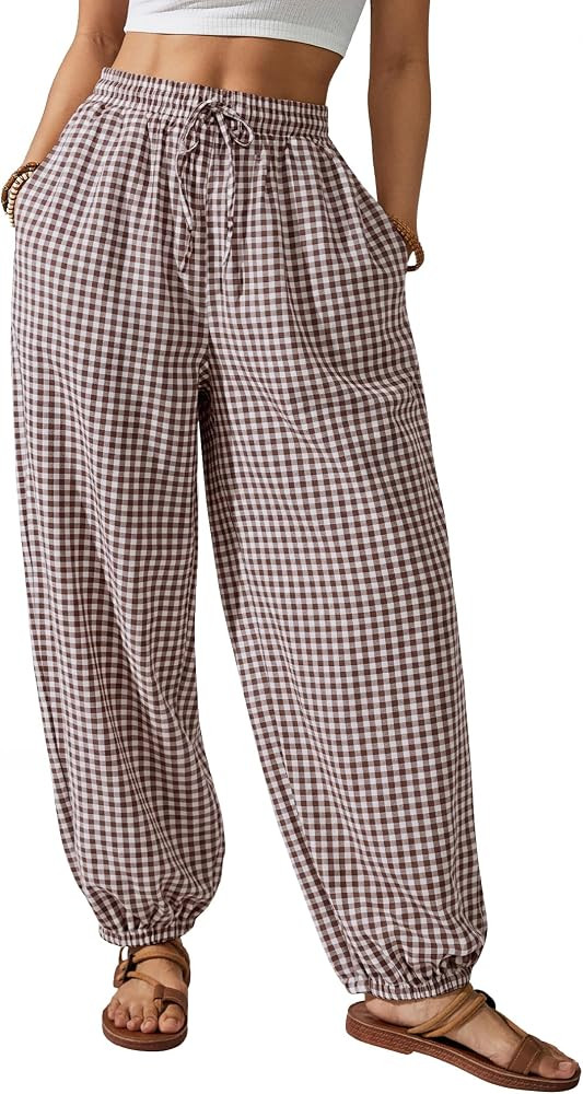 Bsubseach Cotton Harem Pants Women Balloon Trouser Wide Leg Baggy Pants | Amazon (US)