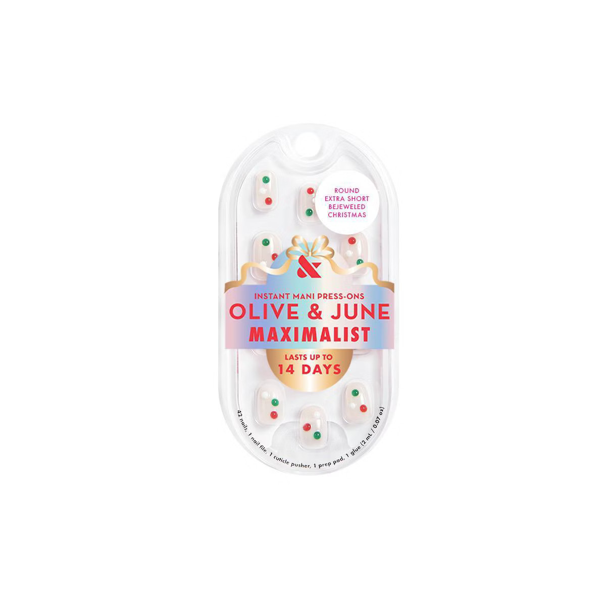 Olive & June Press-On Fake Nails - Maximalist - XS Round - Bejeweled Christmas - 42ct | Target
