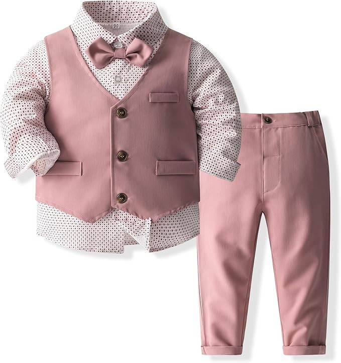 Kimocat Boys' 4-Piece Formal Suit Set Dress Shirt Vest Pants and Tie Wedding Birthday Party Suit | Amazon (US)