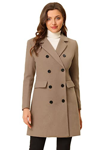 Allegra K Women's Winter Coat Elegant Notched Lapel Double Breasted Trench Coat X-Small Light Brown | Amazon (US)