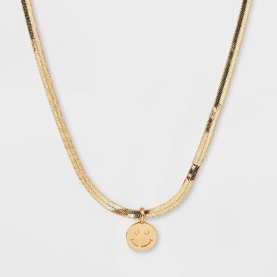 Smiley Face Snake Chain Necklace - Wild Fable™ Gold | Target
