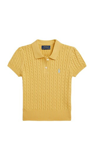 Kids Short Sleeve Combed Cotton Mini Cable Knit Polo in Campus Yellow & Chambray Blue | Revolve Clothing (Global)