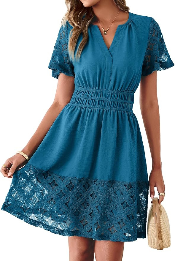 Simplee Womens Boho Summer Dresses Casual Wedding Guest V Neck Short Sleeve Empire Waist A Line T... | Amazon (US)