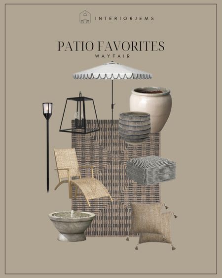 Wayfair, recent patio favorites, love this accent, chaise, lounge, outdoor ottoman, large ottoman, outdoor scalloped umbrella, the cutest floor fountain, set of outdoor pillows, this solar powered torch is so cute, patio favorites, pots and planters

#LTKstyletip #LTKsalealert #LTKhome