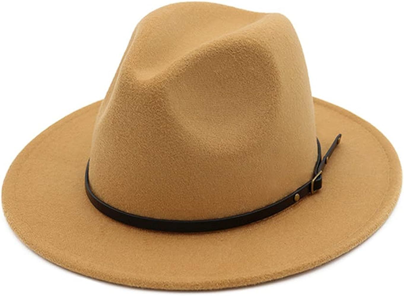 HUDANHUWEI Women's Classic Wide Brim Fedora Hat with Belt Buckle Felt Panama Hat | Amazon (US)