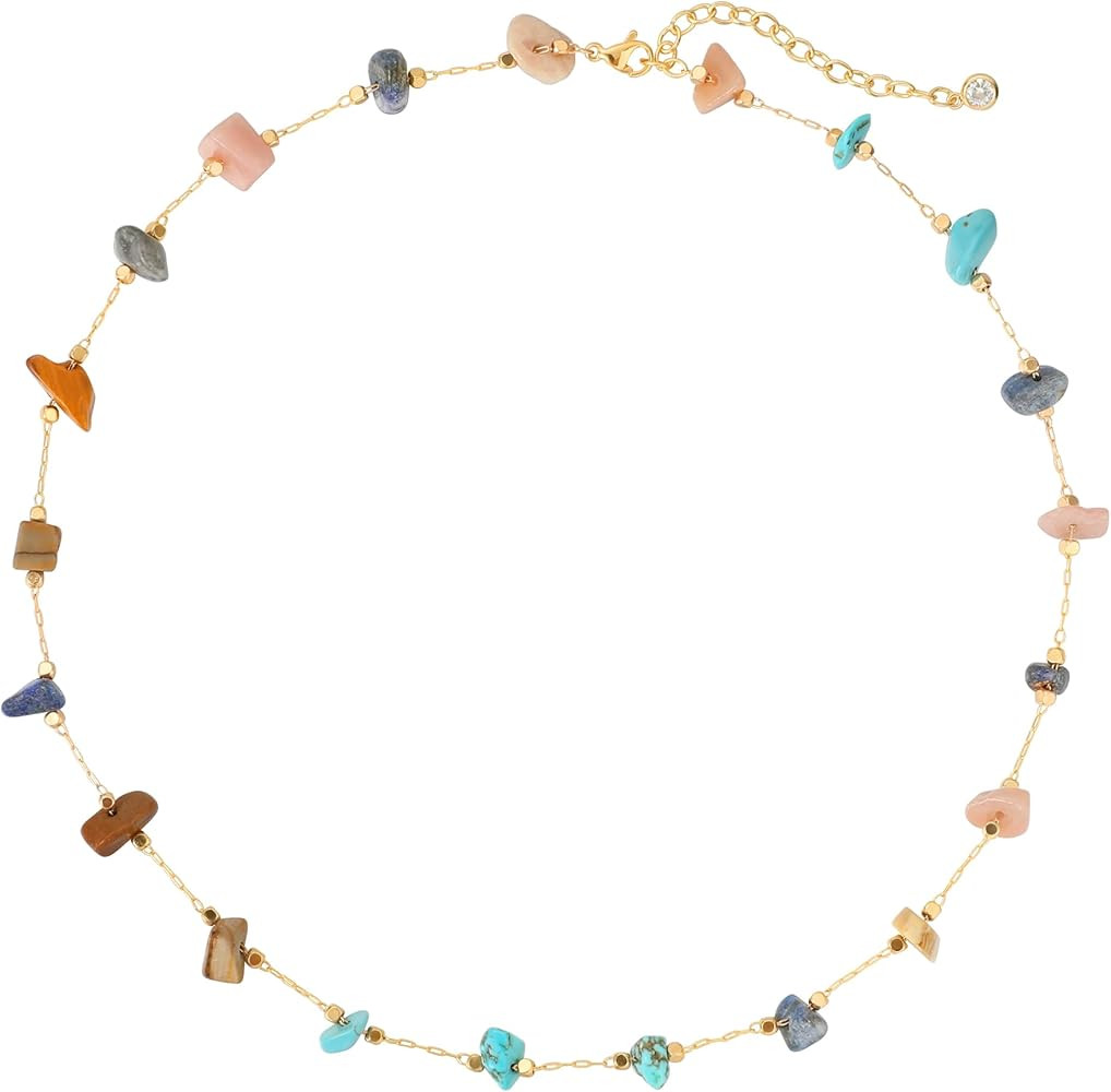 Created Turquoise Necklace for Women 14K Gold Plated Beaded Heart Choker Boho Necklaces Handmade ... | Amazon (US)
