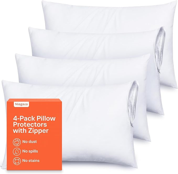 Ultra Soft Pillow Protectors with Zipper Standard Size - Set of 4 Breathable Pillow Covers - 100%... | Amazon (US)