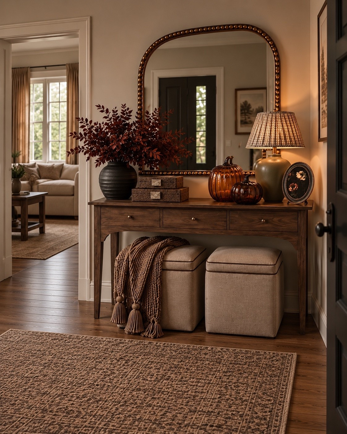 The fall entryway of my dreams 🤎🍂 Warm woods, amber glass, moody stems and those little vintage-inspired details make everything feel so cozy and collected.#LTKxWalmart

#LTKSaleAlert #LTKSeasonal #LTKHome