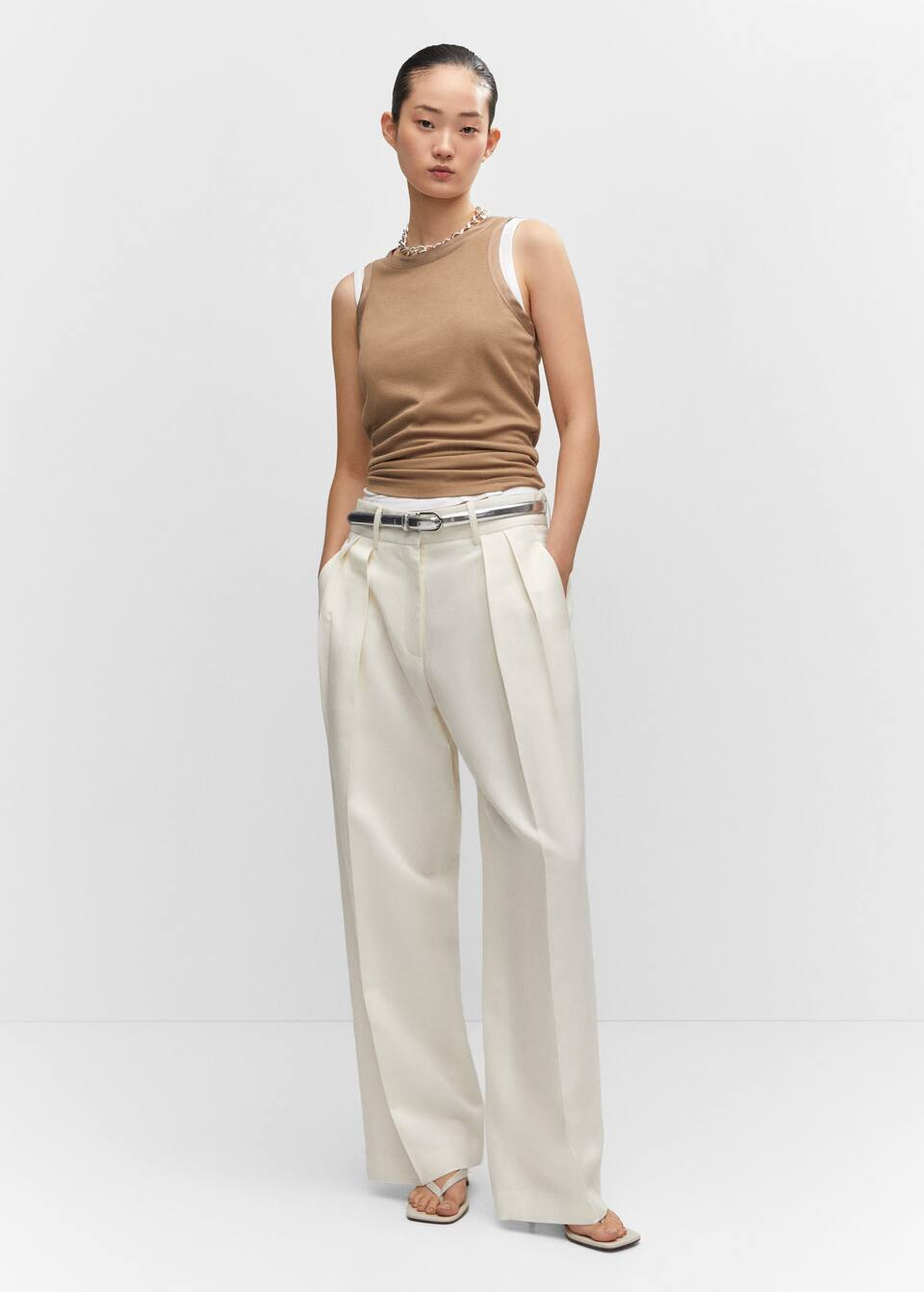 Wideleg pleated trousers -  Women | Mango United Kingdom | MANGO (UK)