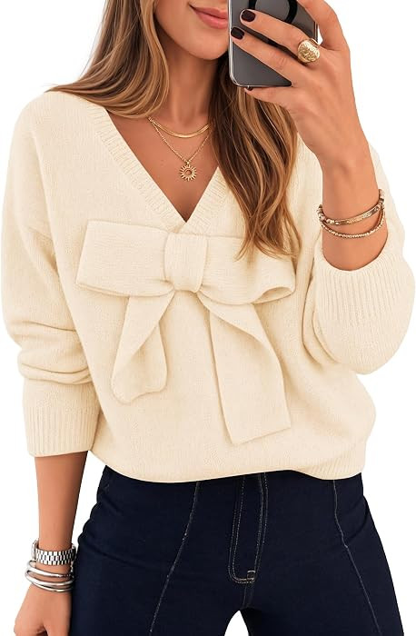 ZESICA Womens Fall Bow Sweaters Pullover Knit Tops 2026 Fall Clothes | Amazon (US)