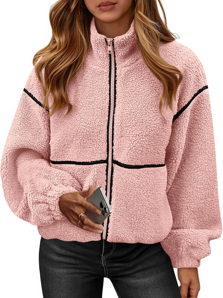 KIRUNDO Fleece Jacket Women Sherpa Oversized Zip Up Fall Jackets Winter Coats Faux Fur Warm Outwe... | Amazon (US)