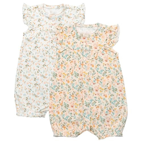 Floral Pink Baby Girl Rompers Newborn, 2 Pack - 100% Organic Cotton Babygirl Shortsleeves Romper, Baby Romper Girl Summer Clothes for Birthday Gifts - Design in France, Floral Pink Collection | Amazon (US)