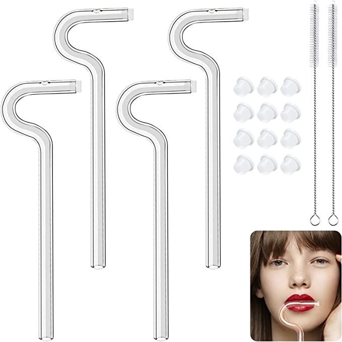 4PCS Anti Wrinkle Straw Reusable Glass Drinking Straw, Reusable Drinking Straws, W12 closure plug... | Amazon (US)