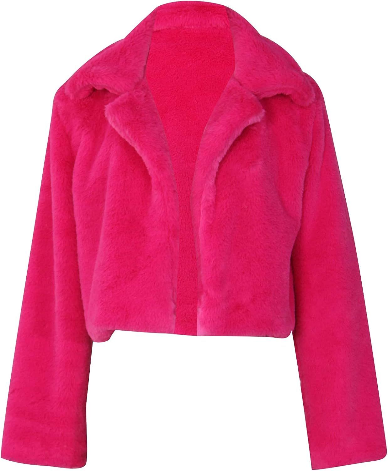 Winter Fur Plush Short Jacket For Women Fluffys Fleece Turn-Down Collar Faux Furs Top Short Loose... | Amazon (US)