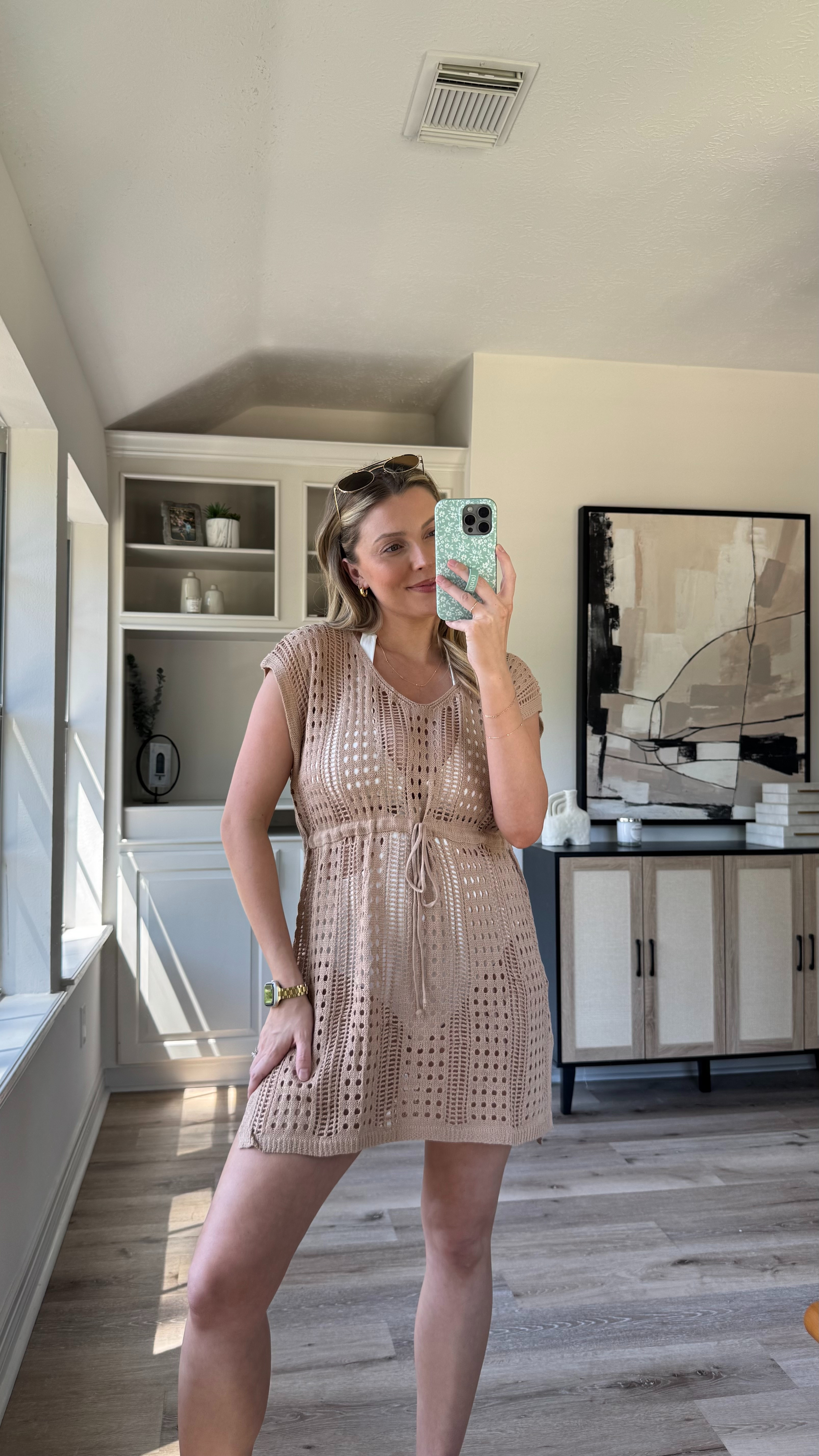 Swim Coverup Outfit | Loving this crochet coverup and the length is great if you are tall. wearing size M in the coverup and swimsuit. Sandals fit tts.  

 

#LTKStyleTip #LTKSwim