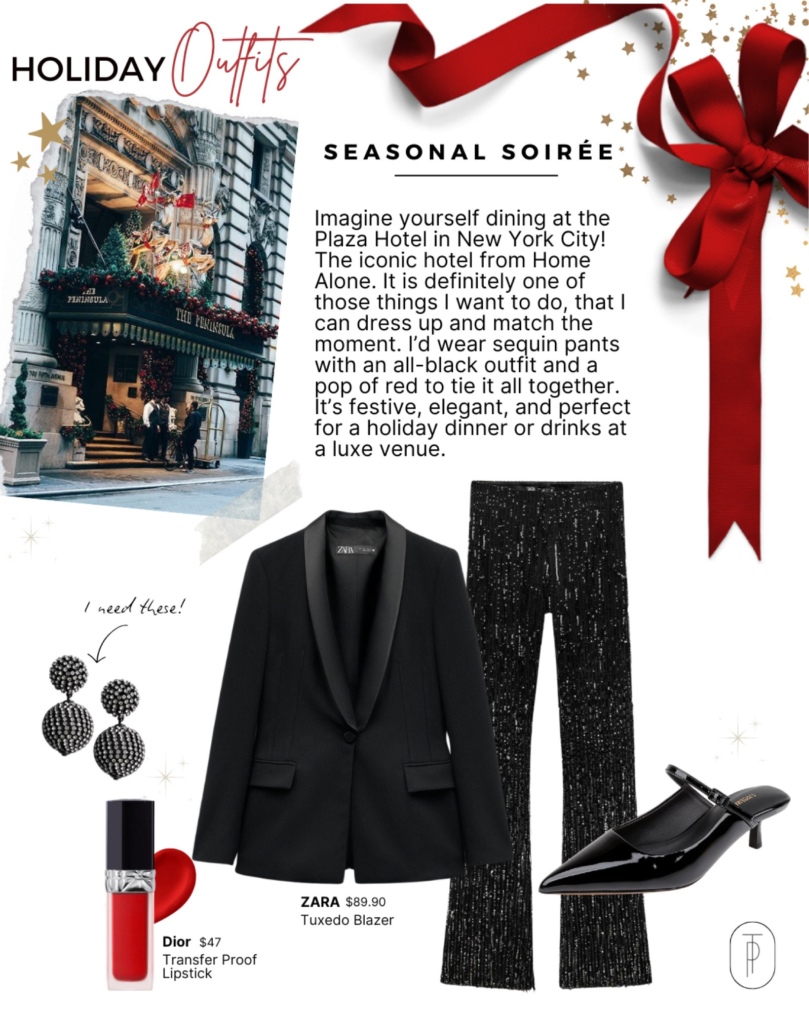 Holiday Outfits | What to wear
Tuxedo Blazer is ZARA ref 9378/597
Sequin Pants: ZARA  ref 9860/221

#LTKParties #LTKHoliday