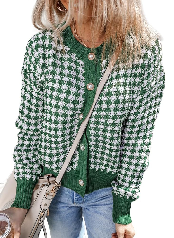 Dokotoo Cardigan Sweaters for Women V Neck Button Down Long Sleeve Plaid Knit Cardigans Sweater T... | Amazon (US)
