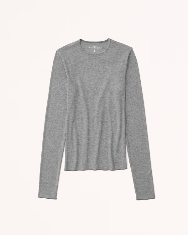 Essential Long-Sleeve Featherweight Rib Tuckable Top | Abercrombie & Fitch (US)