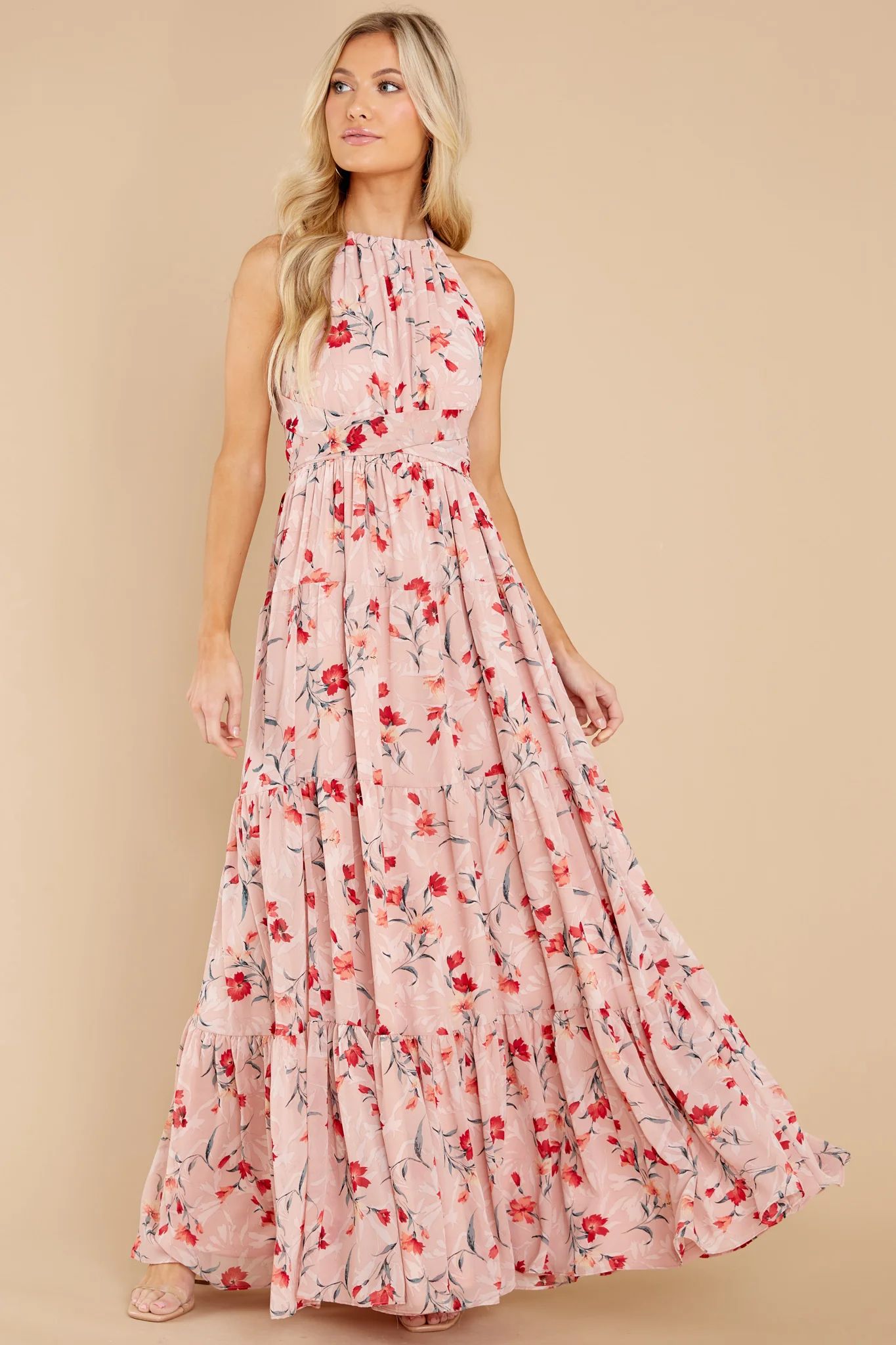 Heat Of The Moment Blush Floral Print Maxi Dress | Red Dress 