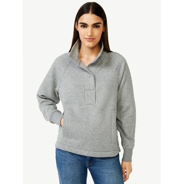 Free Assembly Women's Fleece Placket Popover Top with Raglan Sleeves | Walmart (US)